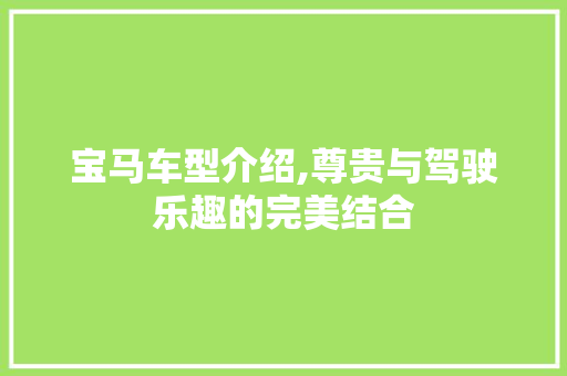 宝马车型介绍,尊贵与驾驶乐趣的完美结合
