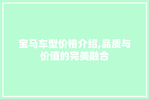 宝马车型价格介绍,品质与价值的完美融合