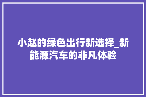 小赵的绿色出行新选择_新能源汽车的非凡体验