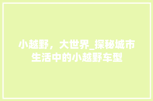 小越野，大世界_探秘城市生活中的小越野车型