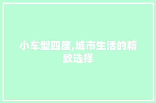 小车型四座,城市生活的精致选择