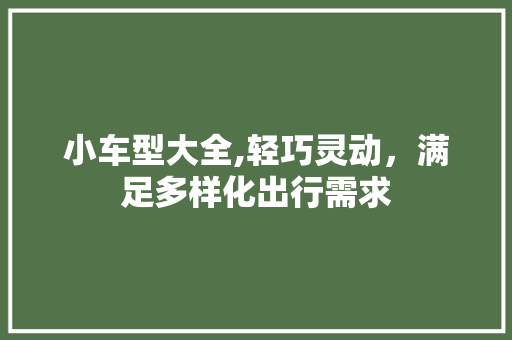 小车型大全,轻巧灵动，满足多样化出行需求