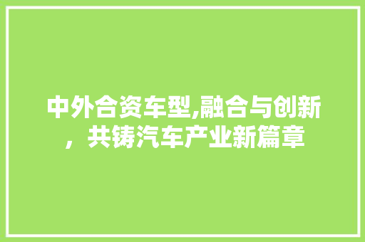 中外合资车型,融合与创新，共铸汽车产业新篇章