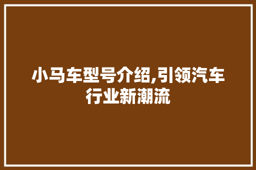 小马车型号介绍,引领汽车行业新潮流