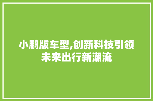小鹏版车型,创新科技引领未来出行新潮流