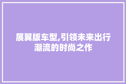 展翼版车型,引领未来出行潮流的时尚之作