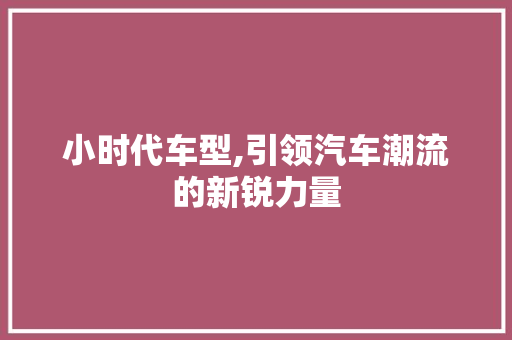 小时代车型,引领汽车潮流的新锐力量