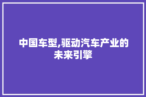 中国车型,驱动汽车产业的未来引擎