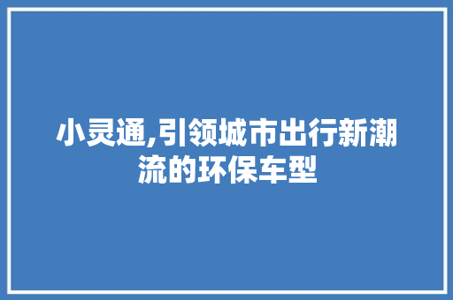 小灵通,引领城市出行新潮流的环保车型