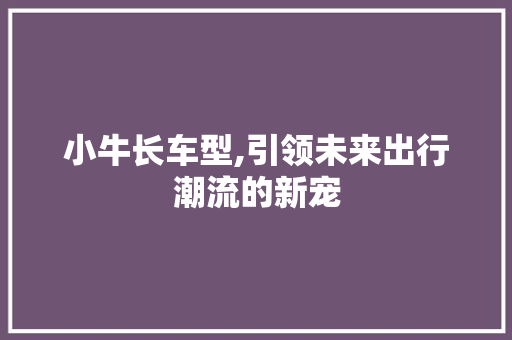 小牛长车型,引领未来出行潮流的新宠
