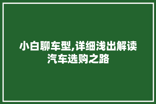 小白聊车型,详细浅出解读汽车选购之路