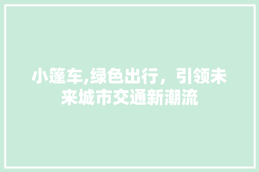 小篷车,绿色出行，引领未来城市交通新潮流