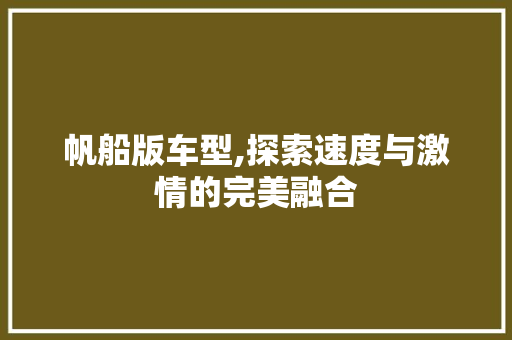 帆船版车型,探索速度与激情的完美融合