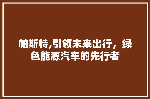 帕斯特,引领未来出行，绿色能源汽车的先行者