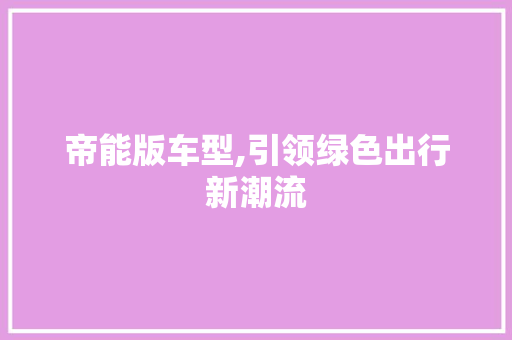 帝能版车型,引领绿色出行新潮流