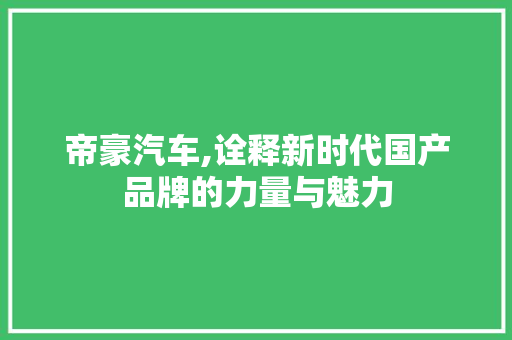 帝豪汽车,诠释新时代国产品牌的力量与魅力
