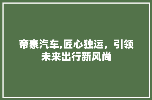 帝豪汽车,匠心独运，引领未来出行新风尚