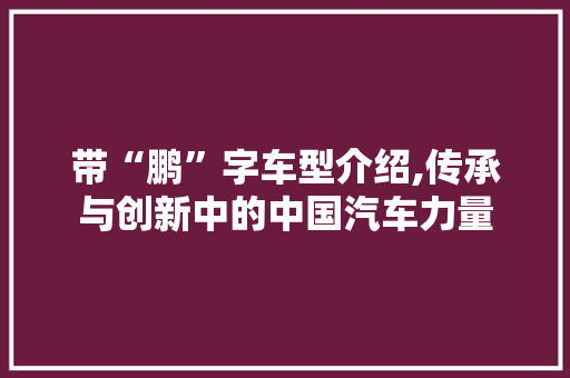 带“鹏”字车型介绍,传承与创新中的中国汽车力量