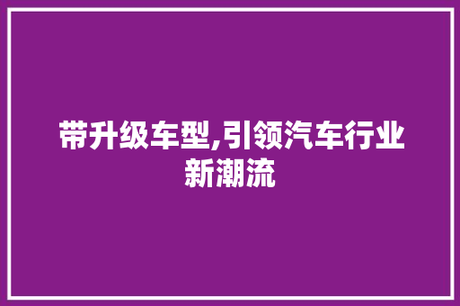 带升级车型,引领汽车行业新潮流