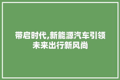 带启时代,新能源汽车引领未来出行新风尚