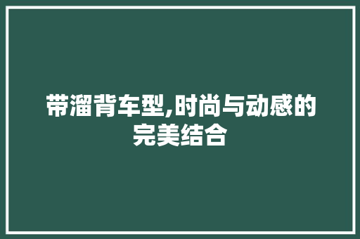 带溜背车型,时尚与动感的完美结合