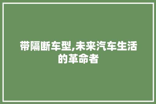带隔断车型,未来汽车生活的革命者