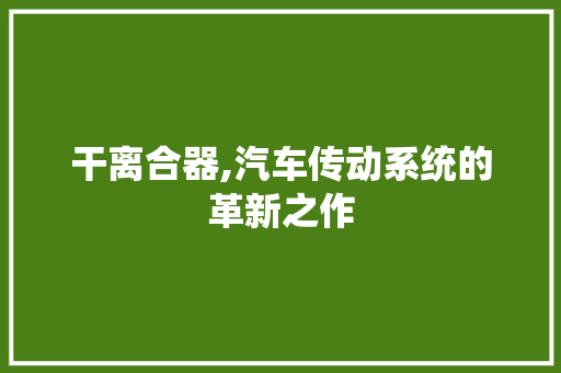 干离合器,汽车传动系统的革新之作