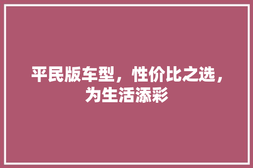 平民版车型，性价比之选，为生活添彩