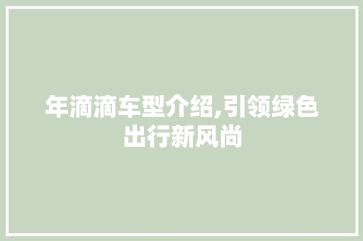 年滴滴车型介绍,引领绿色出行新风尚