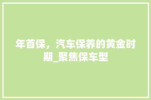 年首保，汽车保养的黄金时期_聚焦保车型