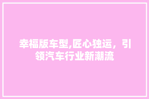 幸福版车型,匠心独运，引领汽车行业新潮流