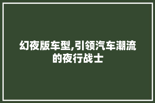 幻夜版车型,引领汽车潮流的夜行战士