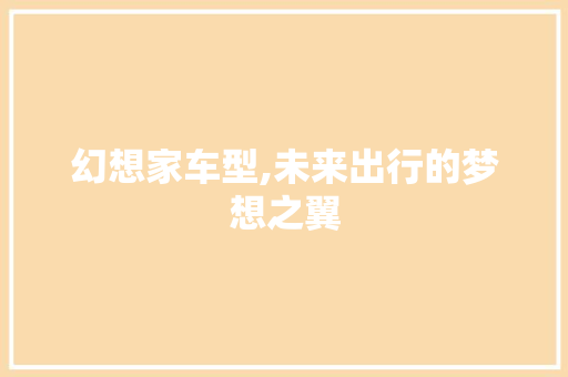 幻想家车型,未来出行的梦想之翼