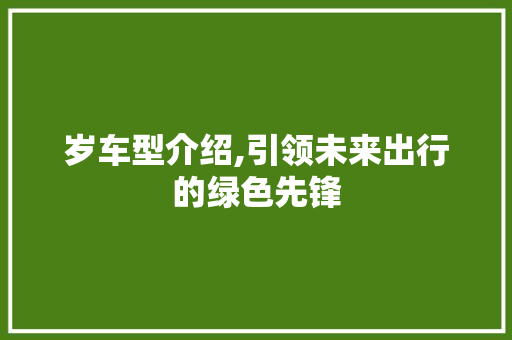 岁车型介绍,引领未来出行的绿色先锋