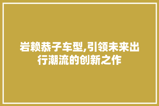 岩赖恭子车型,引领未来出行潮流的创新之作