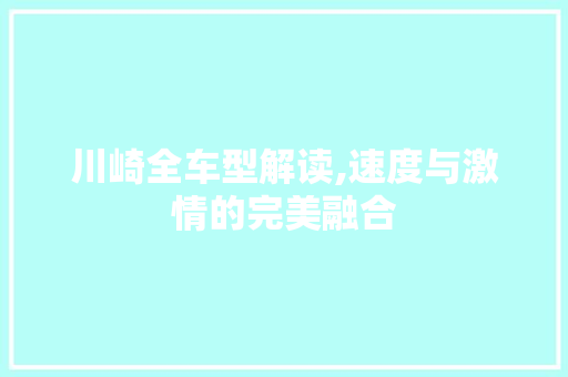 川崎全车型解读,速度与激情的完美融合