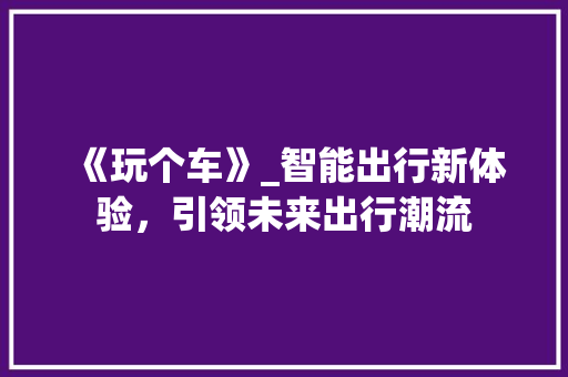 《玩个车》_智能出行新体验，引领未来出行潮流