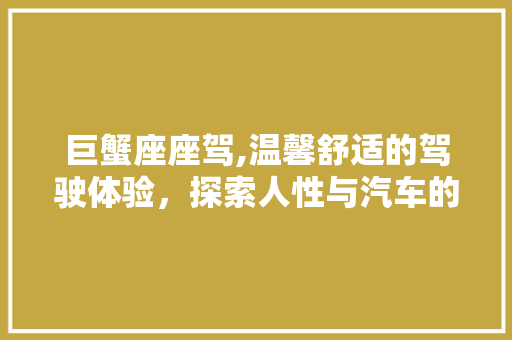 巨蟹座座驾,温馨舒适的驾驶体验，探索人性与汽车的和谐共鸣