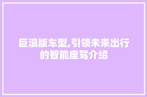 巨浪版车型,引领未来出行的智能座驾介绍