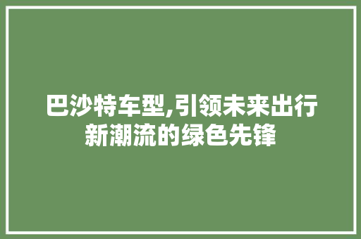 巴沙特车型,引领未来出行新潮流的绿色先锋