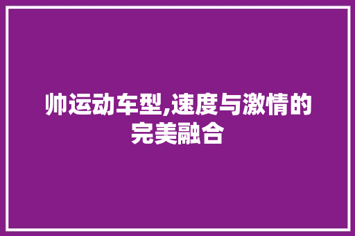 帅运动车型,速度与激情的完美融合
