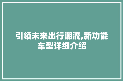 引领未来出行潮流,新功能车型详细介绍