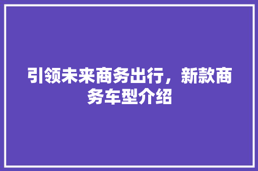 引领未来商务出行，新款商务车型介绍