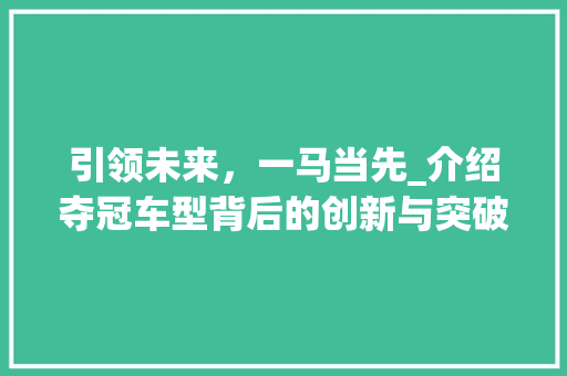 引领未来，一马当先_介绍夺冠车型背后的创新与突破