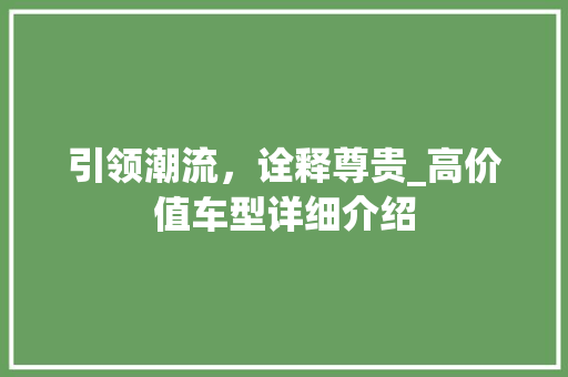 引领潮流，诠释尊贵_高价值车型详细介绍