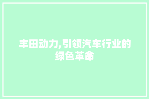 丰田动力,引领汽车行业的绿色革命 车身配件