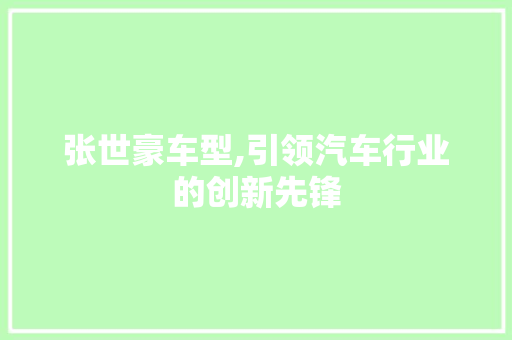 张世豪车型,引领汽车行业的创新先锋