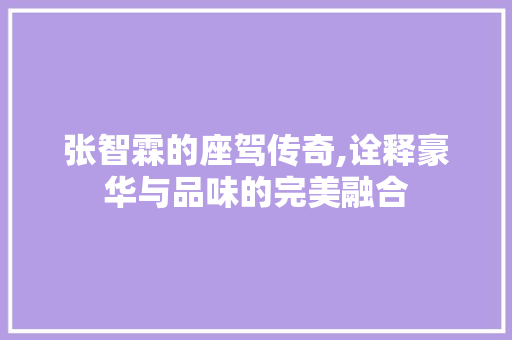 张智霖的座驾传奇,诠释豪华与品味的完美融合