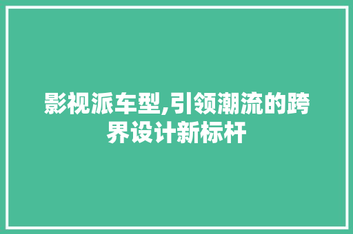 影视派车型,引领潮流的跨界设计新标杆