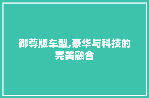 御尊版车型,豪华与科技的完美融合